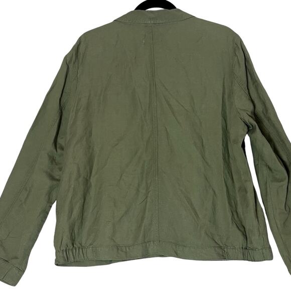 Linen Jacket Womens Large Olive Army Green Lagenlook Utility Blazer Fall Loft - Picture 4 of 9
